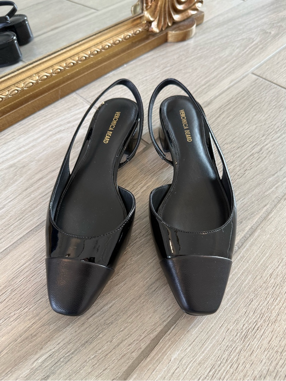 Like New in Box Veronica Beard Black Patent & Matte Slingback Block Heels 6.5